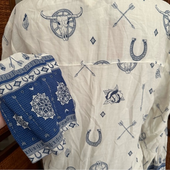 Last chance sale! NWT SURF GYPSY Blue Ivory Swim Beach Cover Up dress medium - Picture 6 of 11